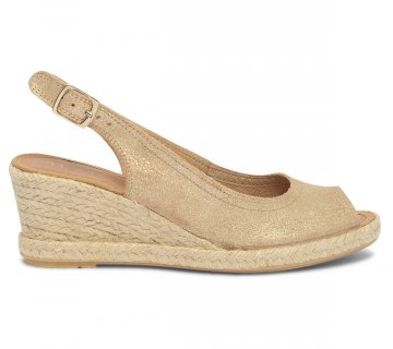 Sandale compensée or en cuir velours