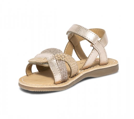 Sandale rose cuivré en cuir à scratchs