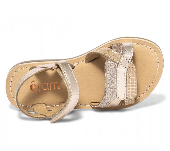 Sandale rose cuivré en cuir à scratchs