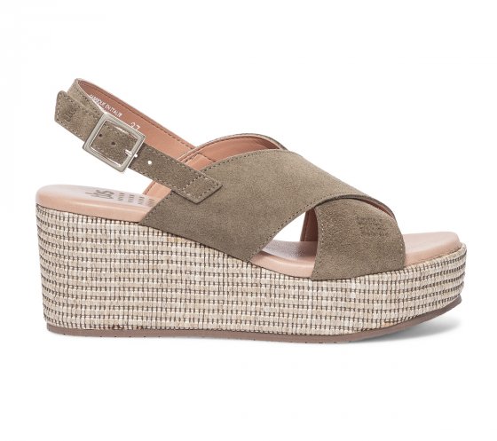 Sandale compensée TBS kaki en cuir velours