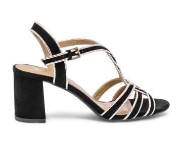 Sandale noire et or en textile suédé