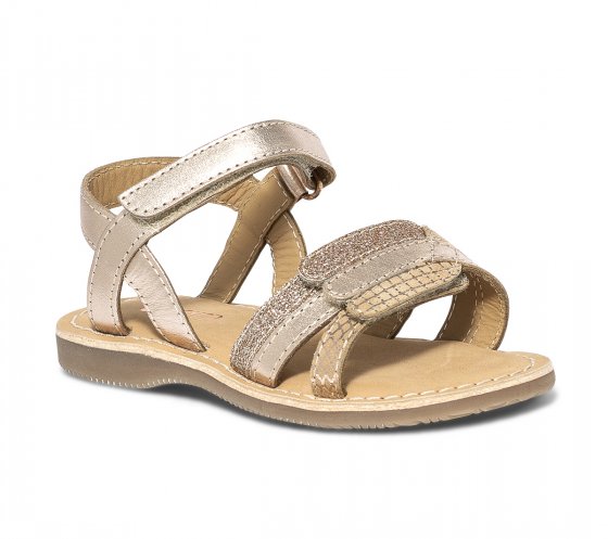 Sandale rose cuivré en cuir à scratchs