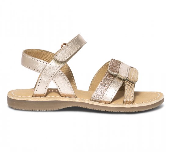 Sandale rose cuivré en cuir à scratchs