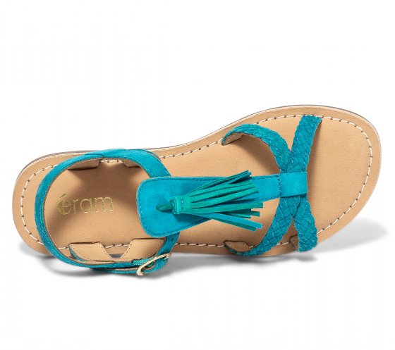Sandale turquoise en cuir velours avec pampille