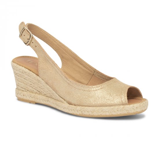 Sandale compensée or en cuir velours